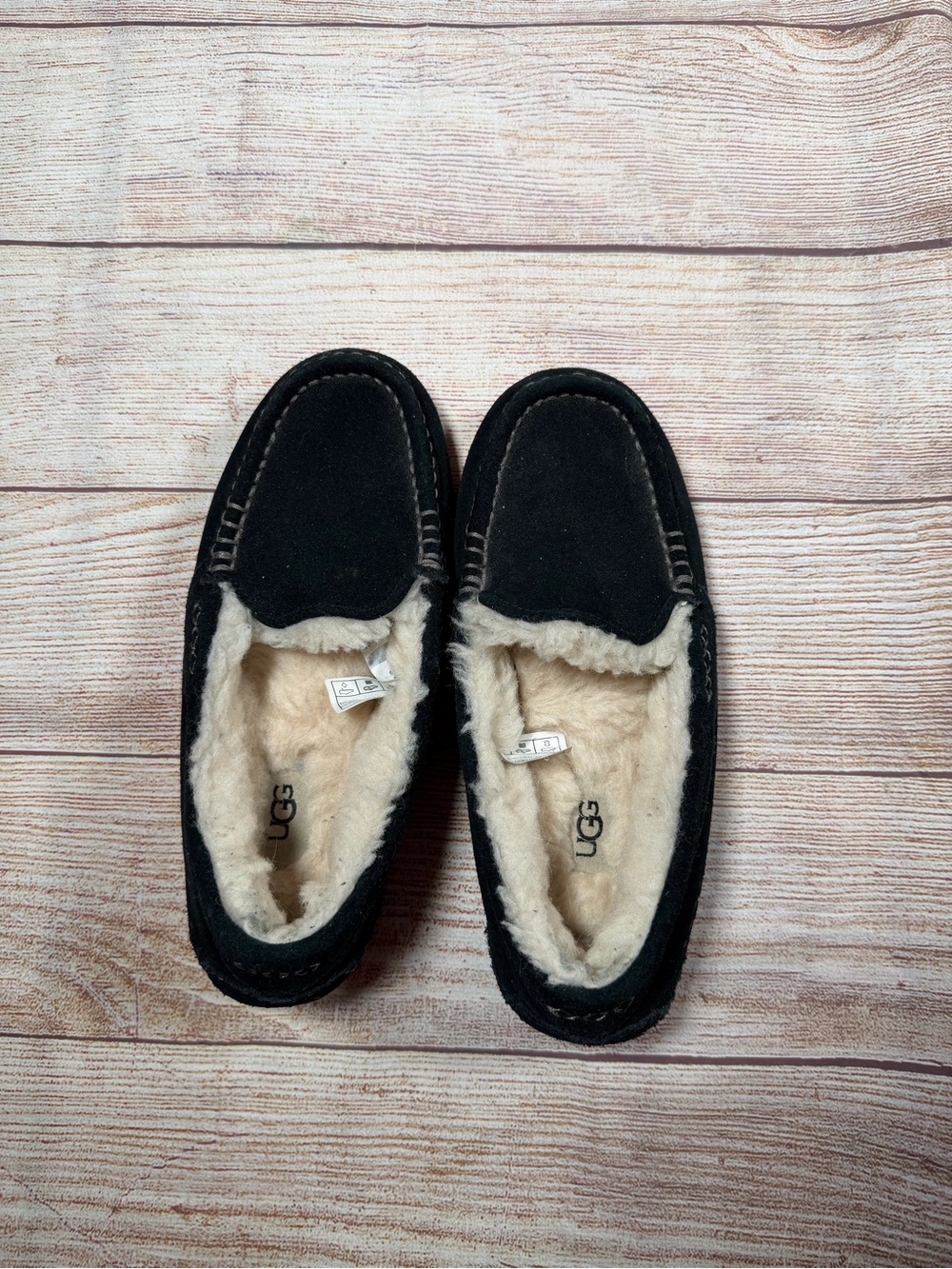 UGG Black Suede Shearling-Lined Slippers